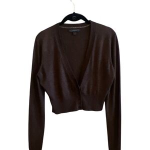 Express Dark Brown Cropped V-Neck Knit Sweater Size Large
